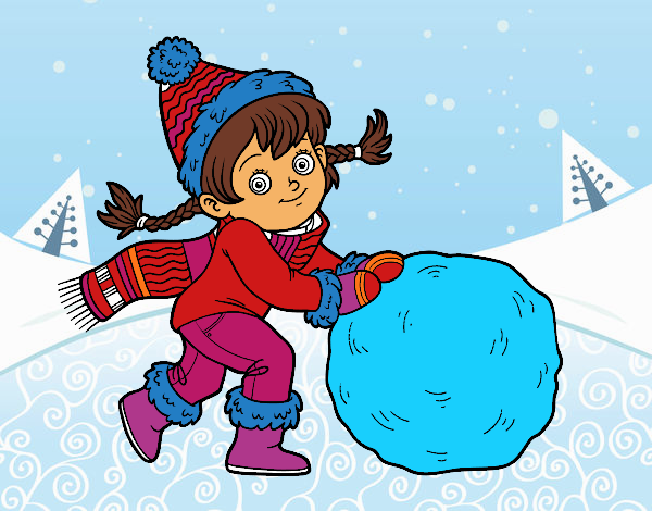 Niña con gran bola de nieve