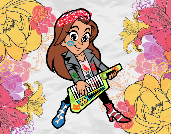 Chica tocando el keytar