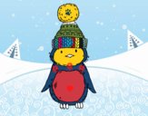 Pingüino con gorro de invierno