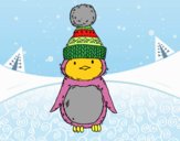 Pingüino con gorro de invierno