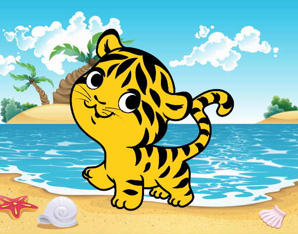 tigre bebe en la playa