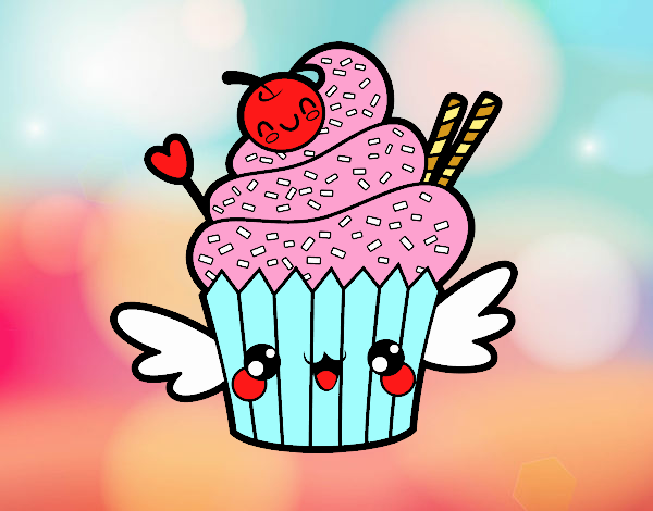 Cupcake kawaii con cereza