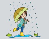 Niña con paraguas bajo la lluvia