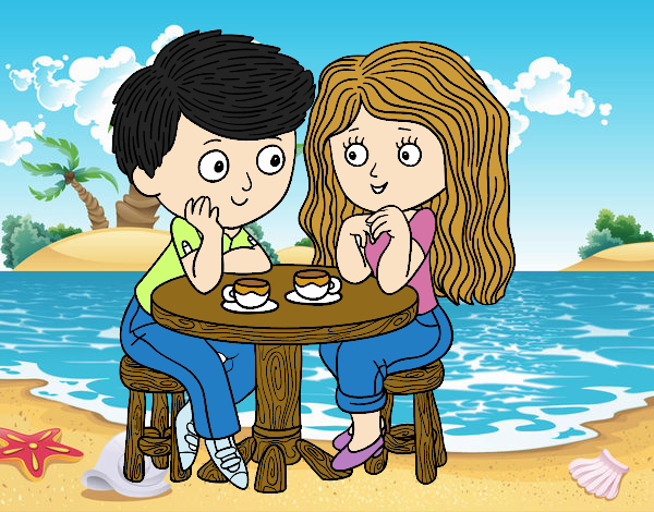 NOVIOS TOMANDO CAFÉ EN LA PLAYA