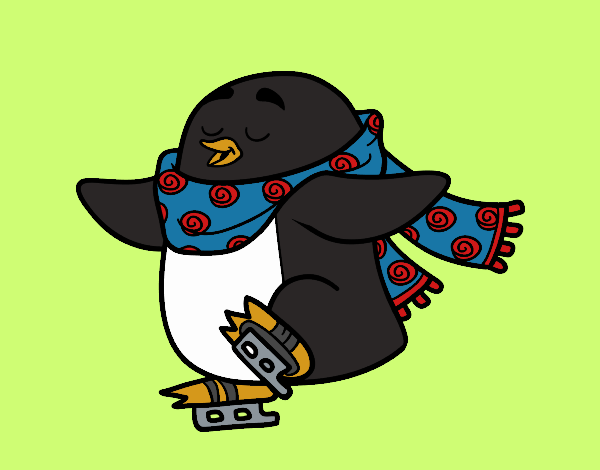 Pingüino patinando sobre hielo