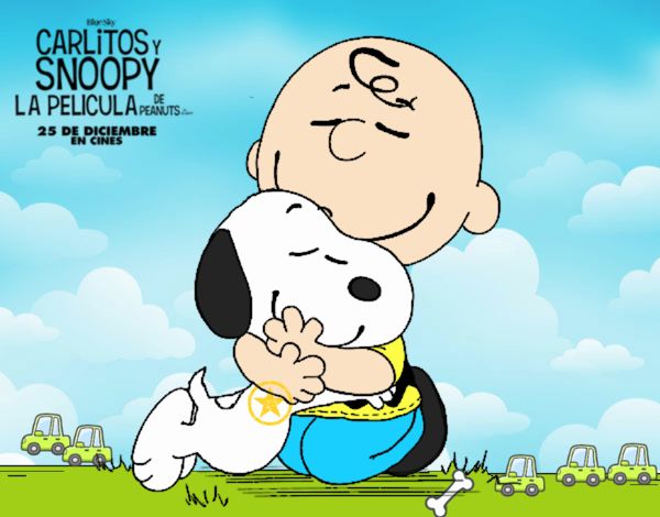 Snoopy y Carlitos abrazados