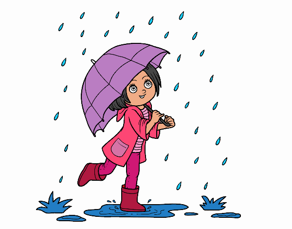 Niña con paraguas bajo la lluvia