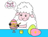 Ovejita coloreando Huevos de Pascua