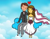 Recién casados en una nube