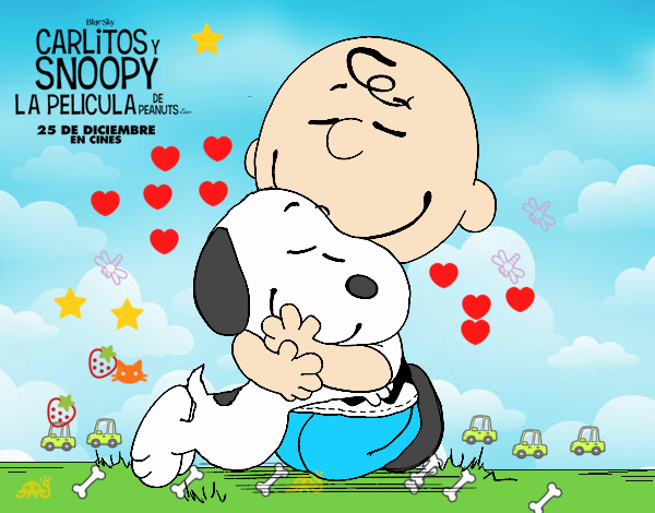 Snoopy y Carlitos abrazados