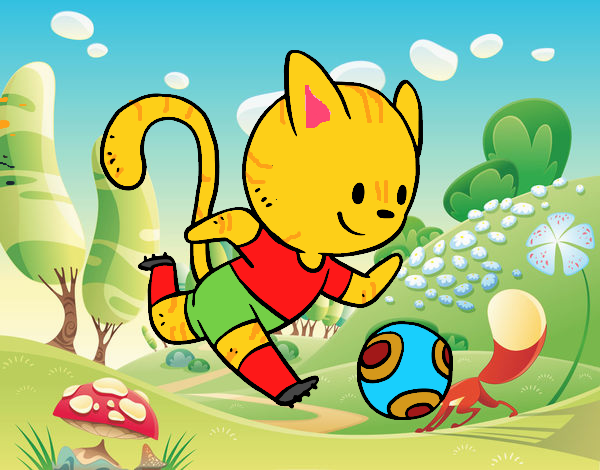 Gato jugando a fútbol