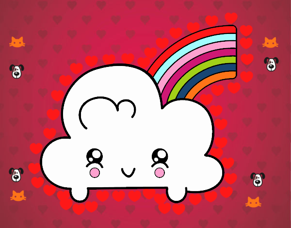 Nube con arco iris kawaii