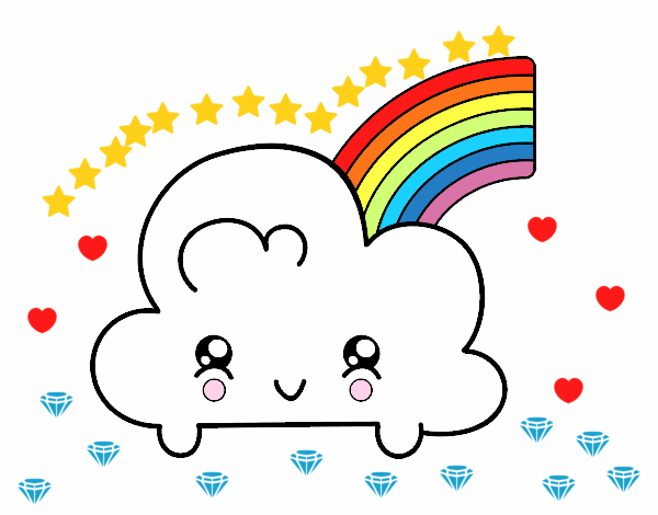 Nube con arco iris kawaii