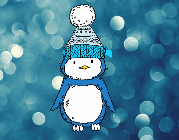 Pingüino con gorro de invierno