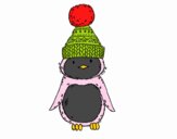 Pingüino con gorro de invierno