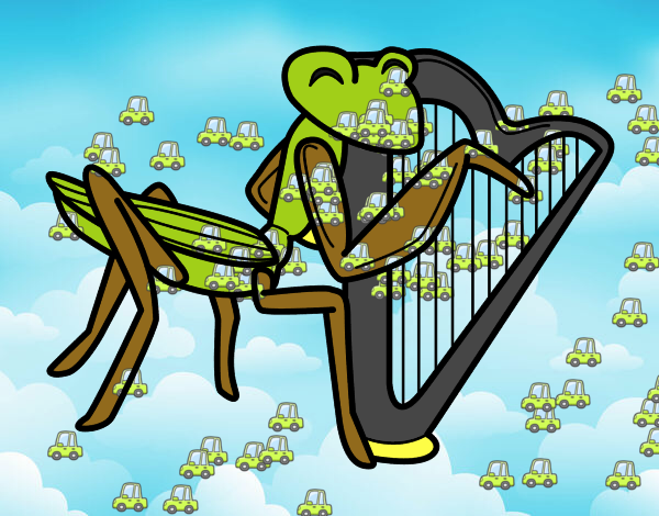 Saltamontes con arpa