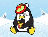 Un pingüino con regalo de Navidad