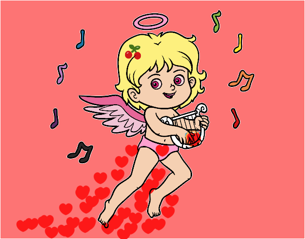 Cupido tocando el arpa