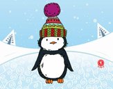 Pingüino con gorro de invierno