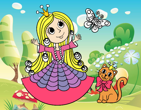 Princesa con gato y mariposa