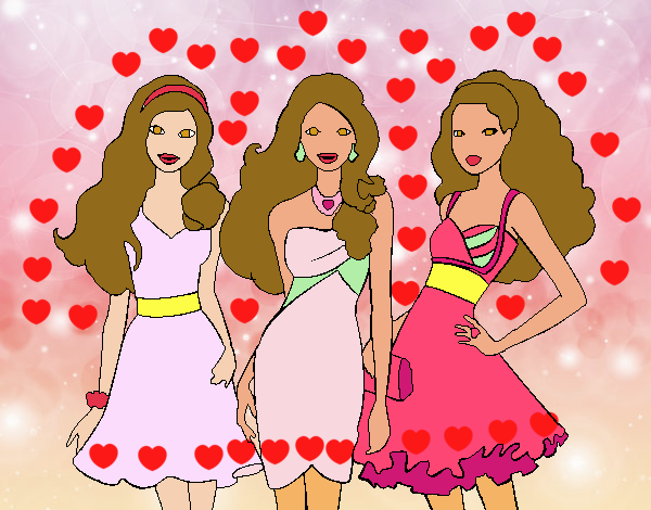 Barbie y sus amigas vestidas de fiesta