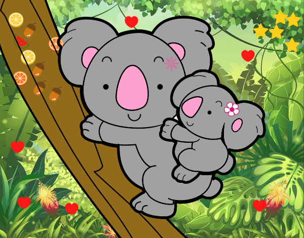 Una mamá koala y su bebé