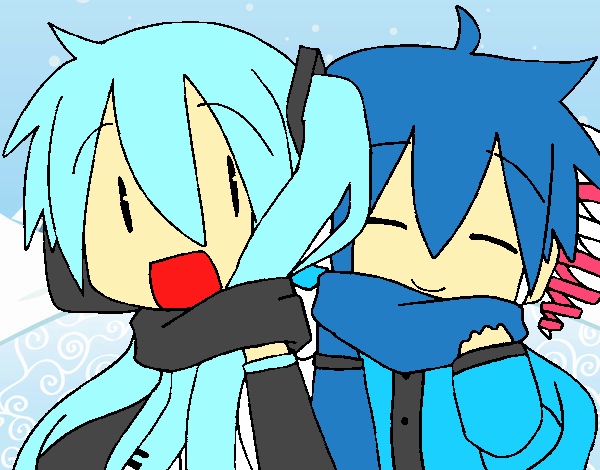 Miku y Len con bufanda