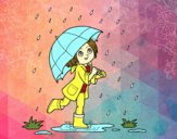 Niña con paraguas bajo la lluvia