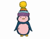 Pingüino con gorro de invierno