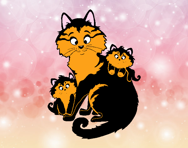 Mamá gata y gatitos