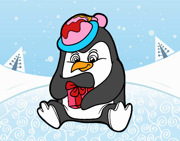 Un pingüino con regalo de Navidad