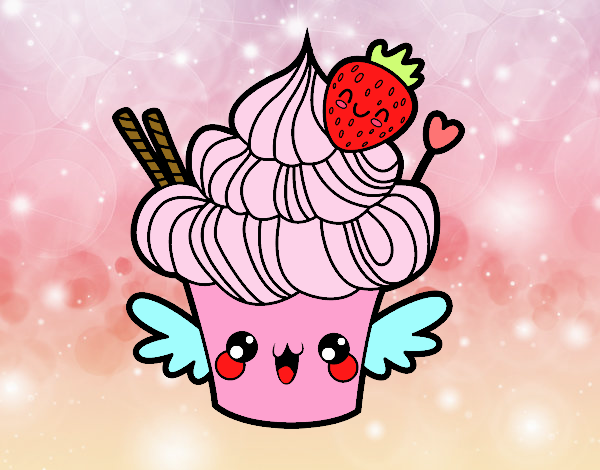 Cupcake kawaii con fresa