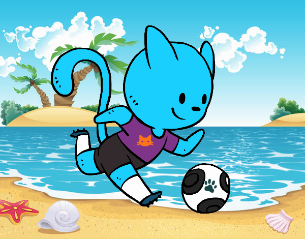 Gato jugando a fútbol