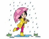 Niña con paraguas bajo la lluvia