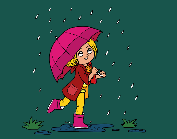 Niña con paraguas bajo la lluvia