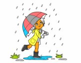 Niña con paraguas bajo la lluvia