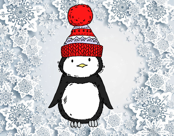 Pingüino con gorro de invierno