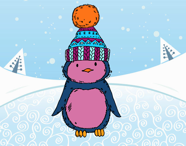 Pingüino con gorro de invierno