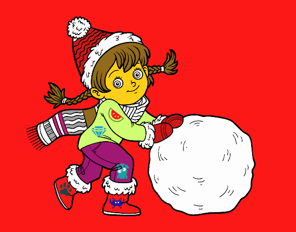 Niña con gran bola de nieve