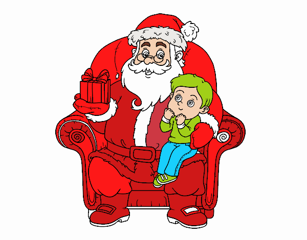 Papá Noel y niño en Navidad