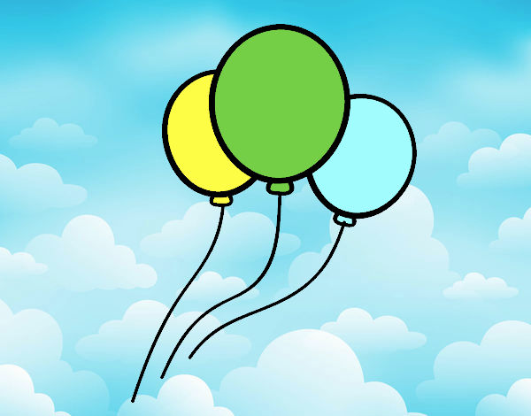 tres globos flotando en el cielo