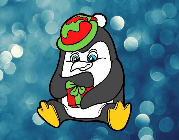 Un pingüino con regalo de Navidad