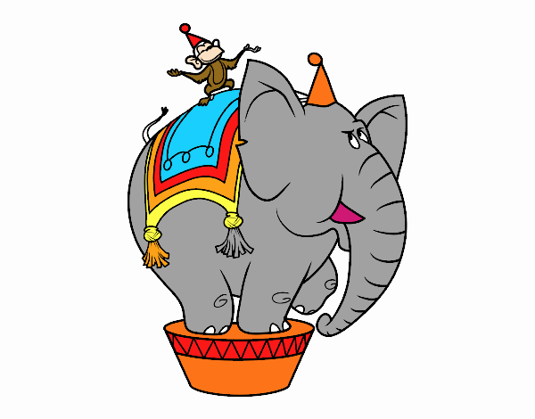 Elefante y mono de circo