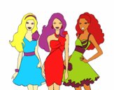 Barbie y sus amigas vestidas de fiesta