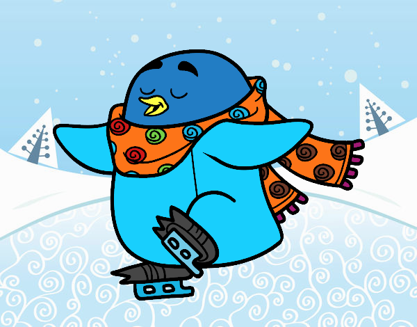 Pingüino patinando sobre hielo