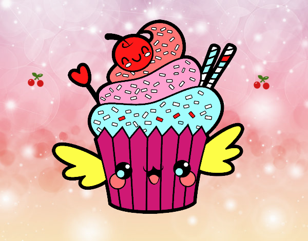 Cupcake kawaii con cereza