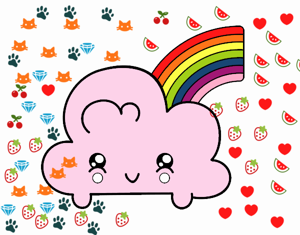 Nube con arco iris kawaii