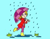 Niña con paraguas bajo la lluvia