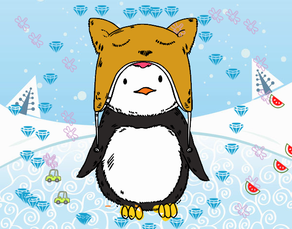 Pingüino con gorrito divertido