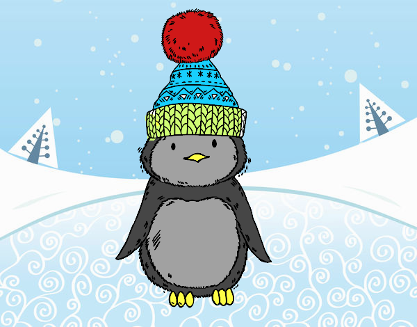 Pingüino con gorro de invierno